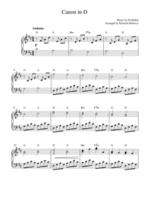 Canon in D (easy piano solo with chords)