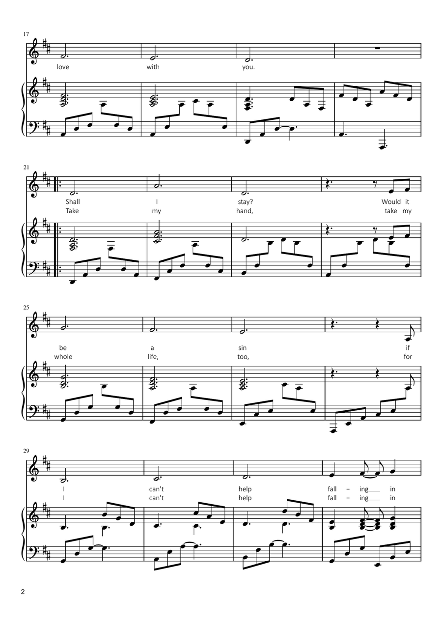 Can't Help Falling In Love Piano, Vocal scores gallery preview page 2