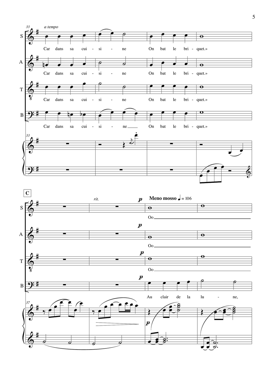 Au Claire de la Lune 4-Part scores gallery preview page 6