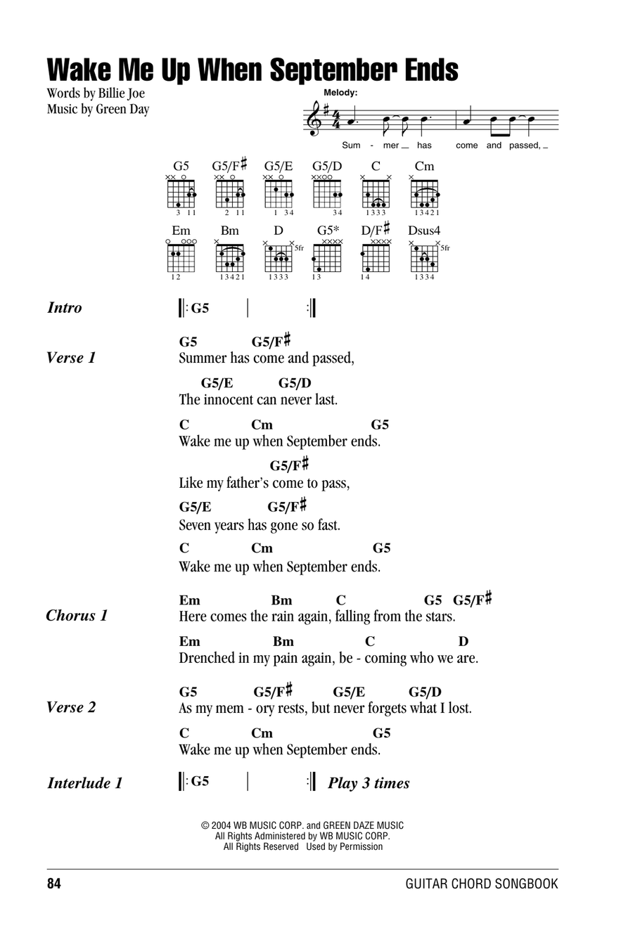 Wake Me Up When September Ends Acoustic Guitar scores gallery preview page 1