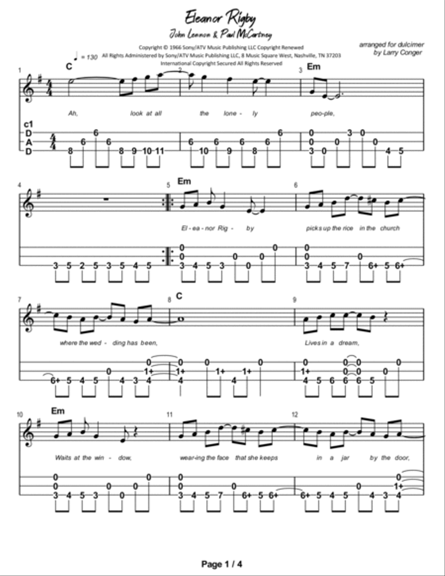 Eleanor Rigby Eleanor Rigby Dulcimer scores gallery preview page 2