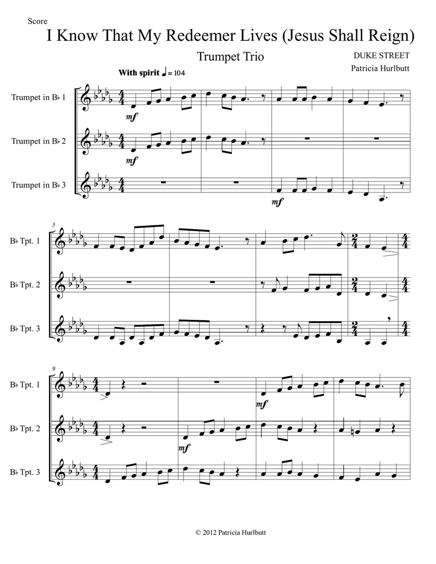 I Know That My Redeemer Lives for Trumpet Trio Trumpet Trio scores gallery preview page 1