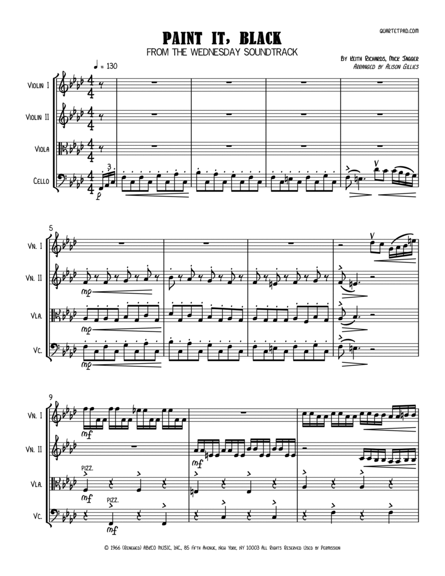 Paint It, Black String Quartet scores gallery preview page 1