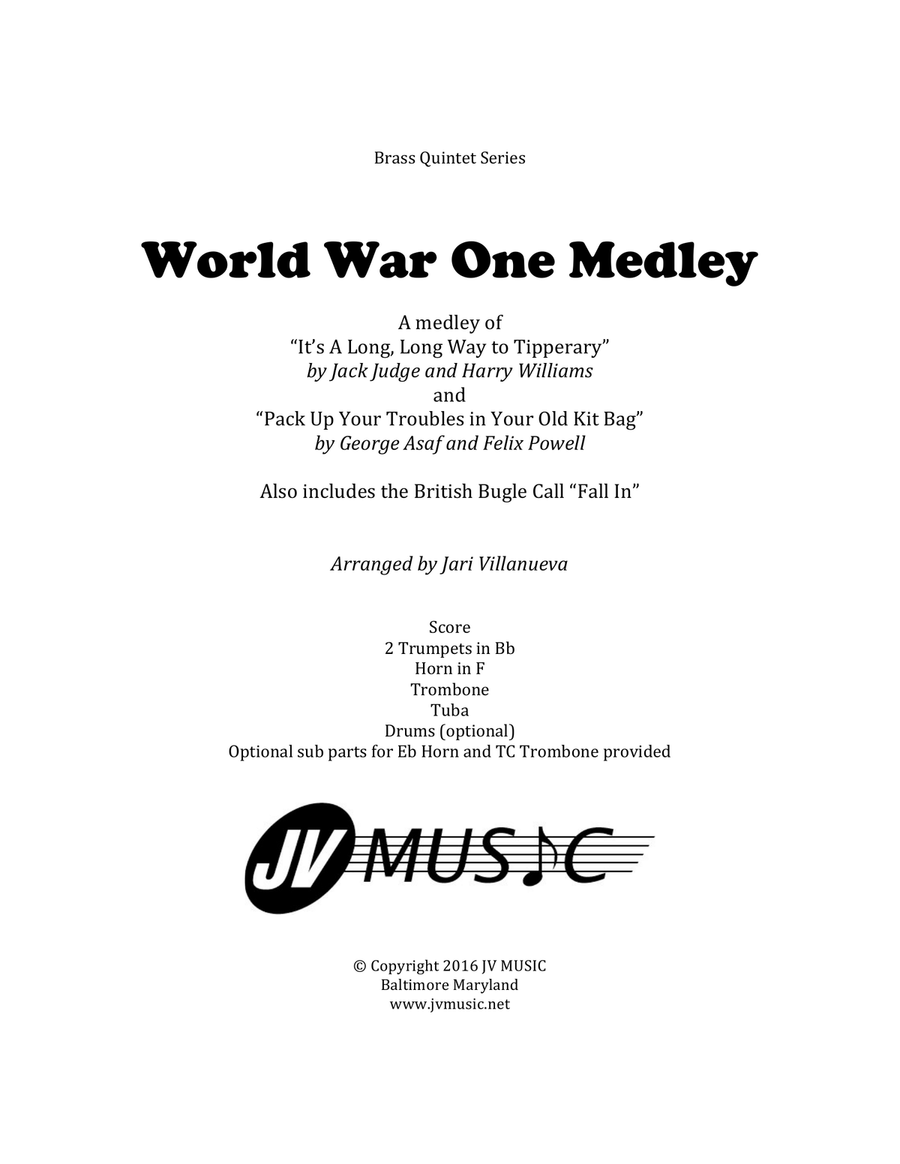 World War I Medley for Brass Quintet-Long, Long Way to Tipperary and Pack Up Your Troubles Brass Quintet scores gallery preview page 1