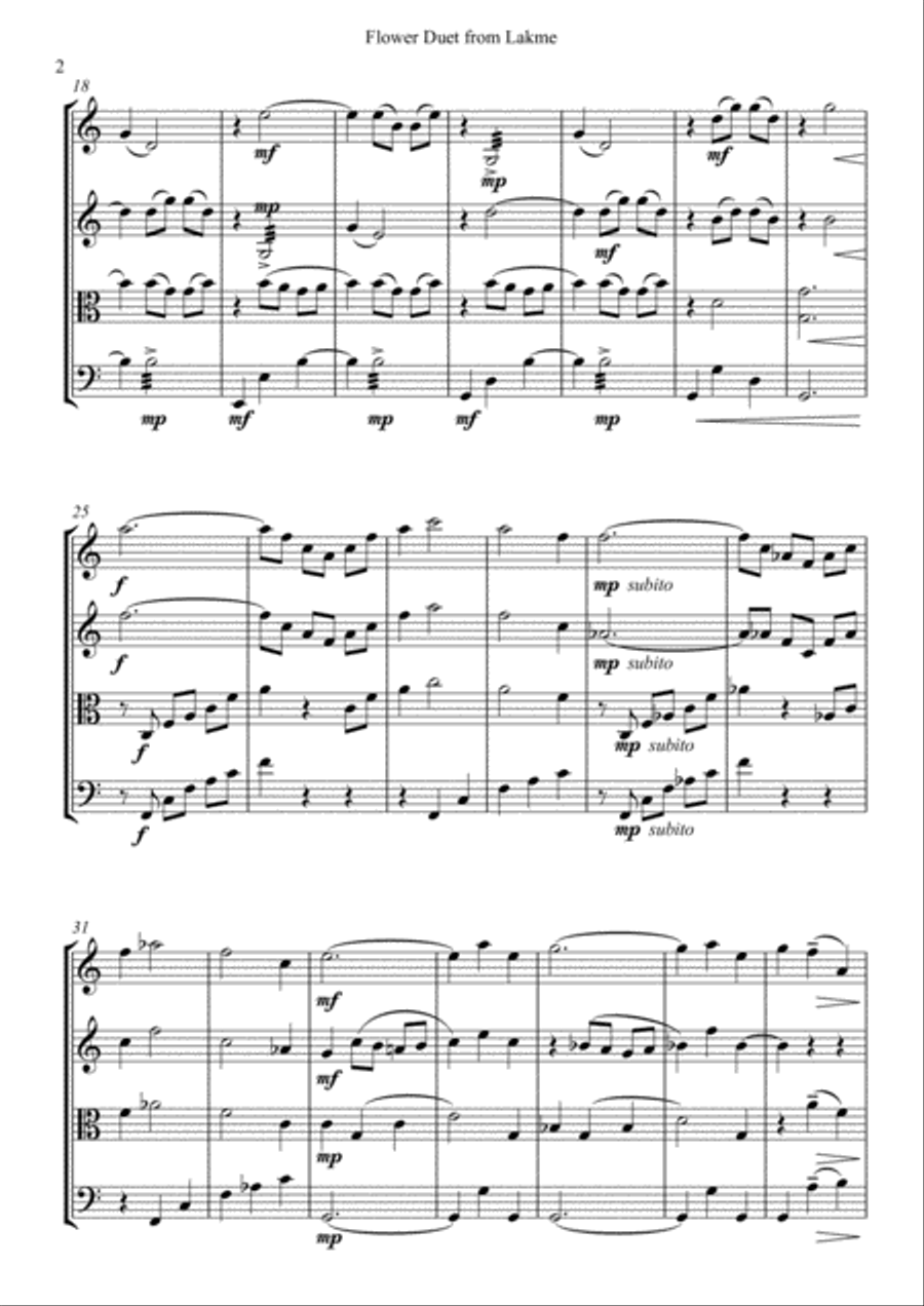 Flower Duet - Lakme (String Quartet) String Quartet scores gallery preview page 2