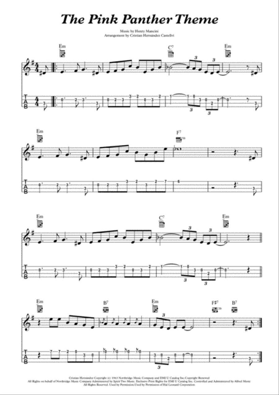 The Pink Panther from THE PINK PANTHER Ukulele scores gallery preview page 1
