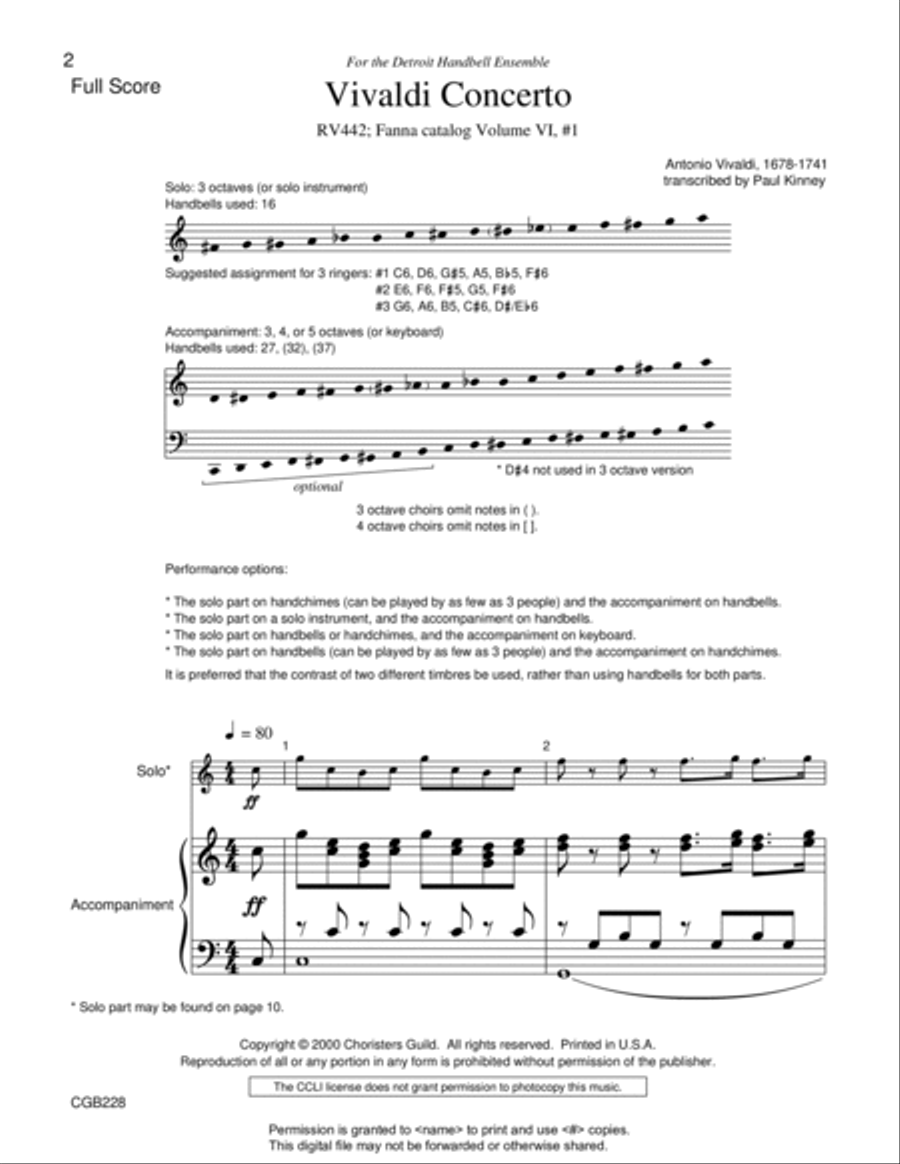 Vivaldi Concerto Handbell Choir scores gallery preview page 3