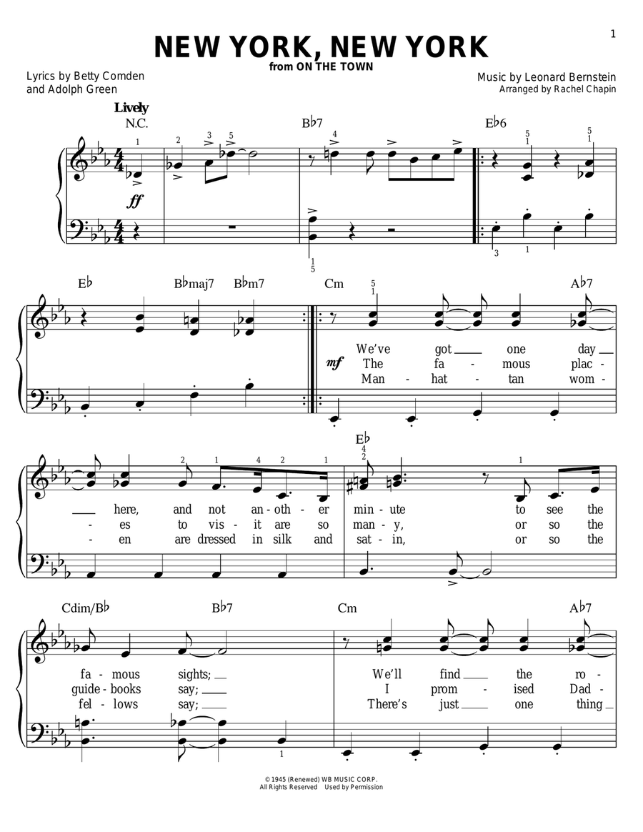 New York, New York (from On The Town) Easy Piano scores gallery preview page 1