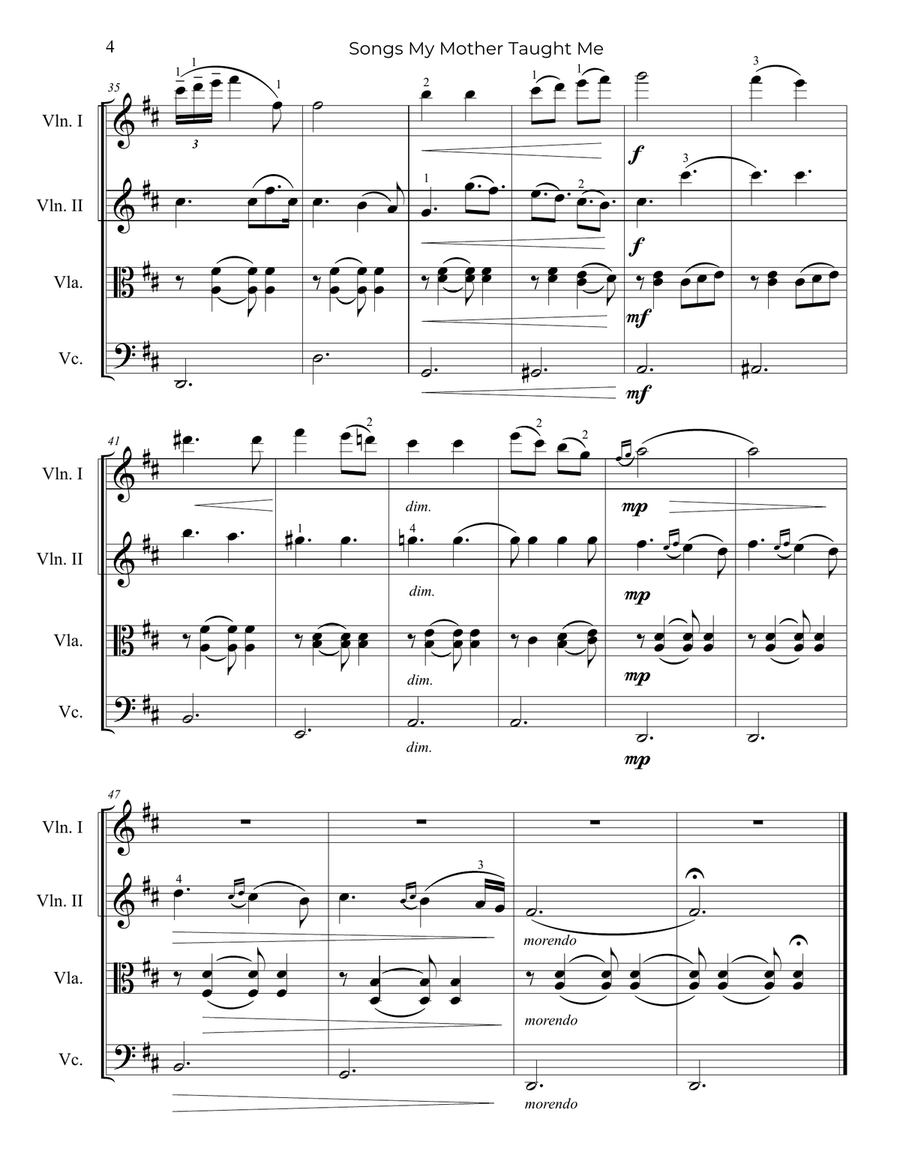 Dvořák: Songs My Mother Taught Me, Op.55 - String Quartet String Quartet scores gallery preview page 5