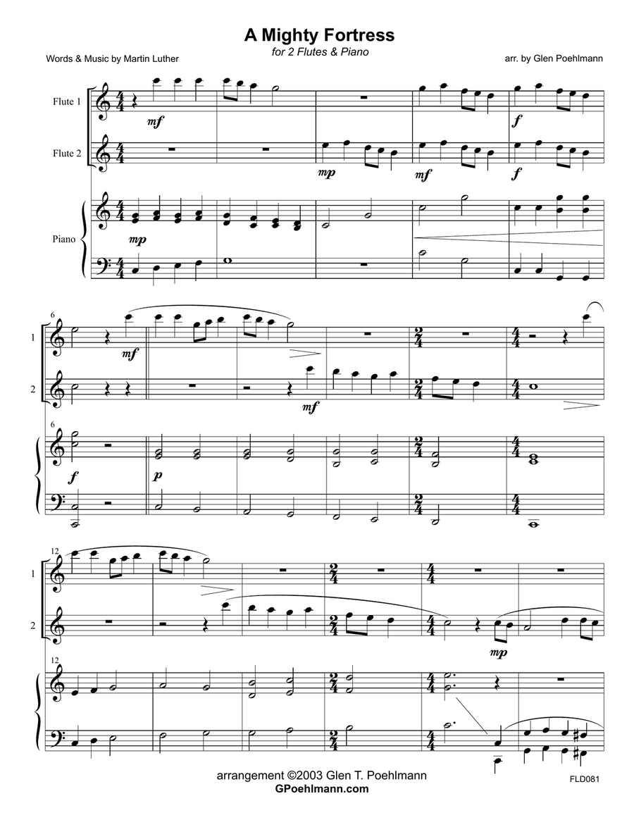 A MIGHTY FORTRESS - FLUTE DUET with Piano Accompaniment Flute Duet scores gallery preview page 1