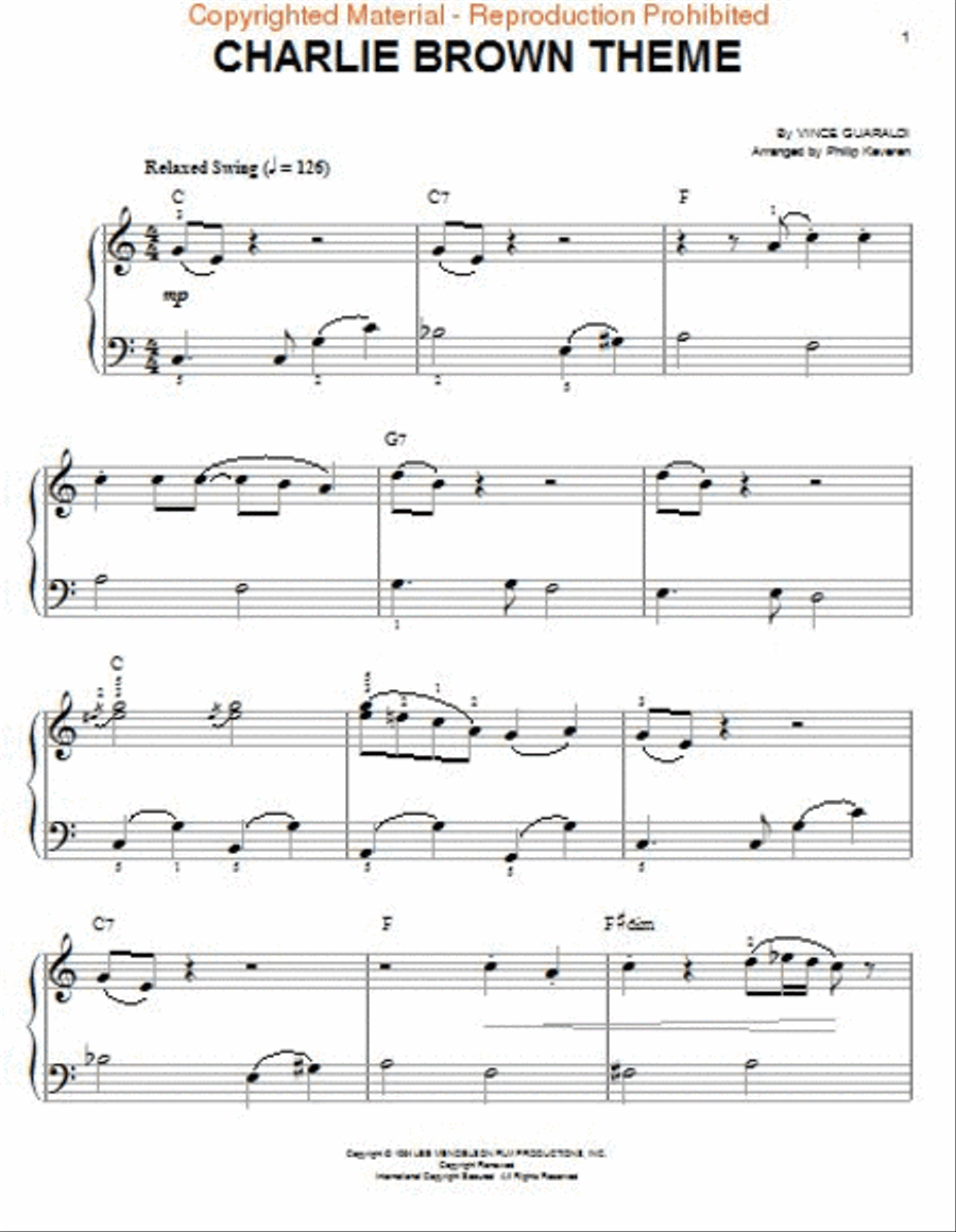 Charlie Brown Theme Easy Piano scores gallery preview page 2