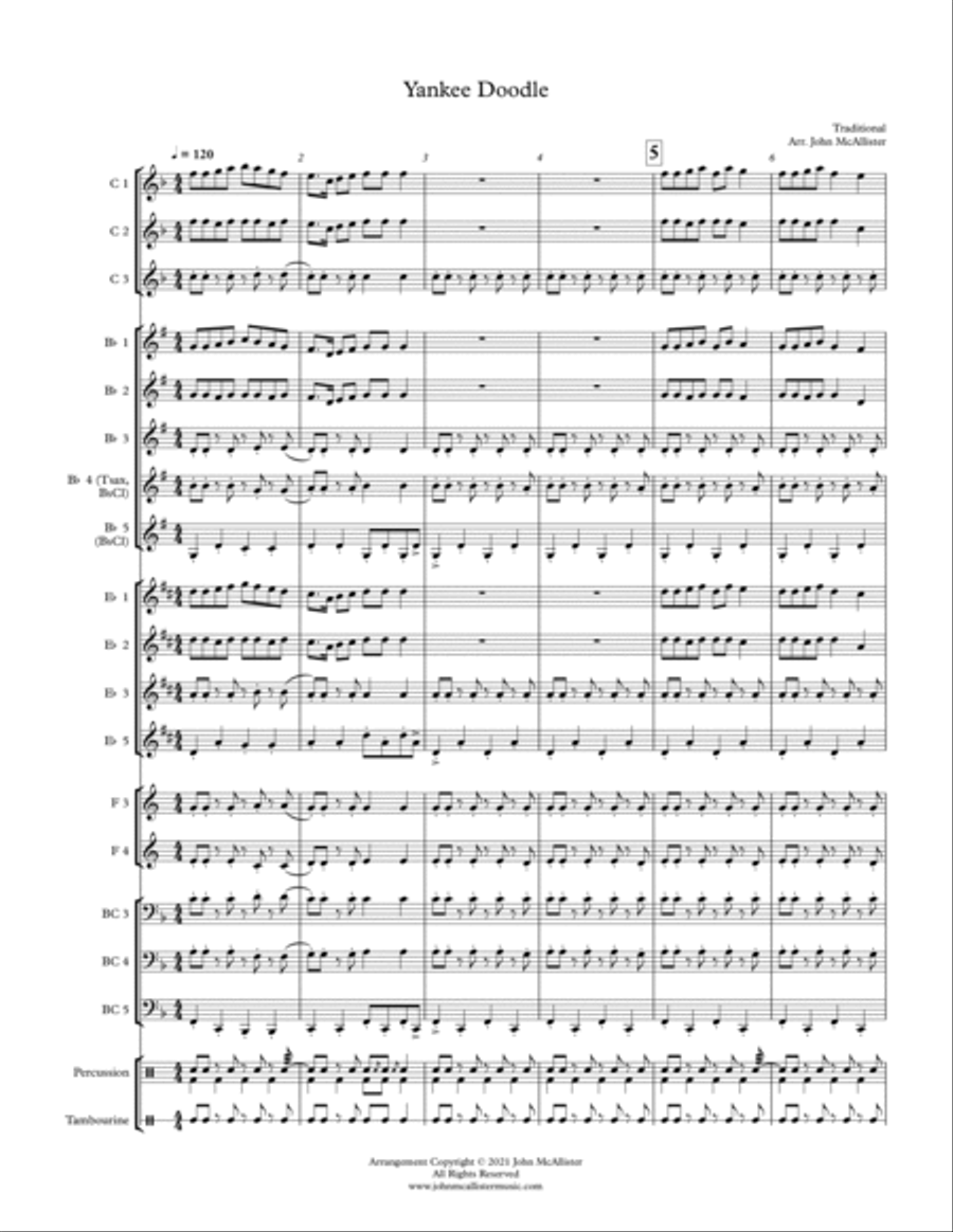 Yankee Doodle - for Adaptable Quintet Concert Band scores gallery preview page 1