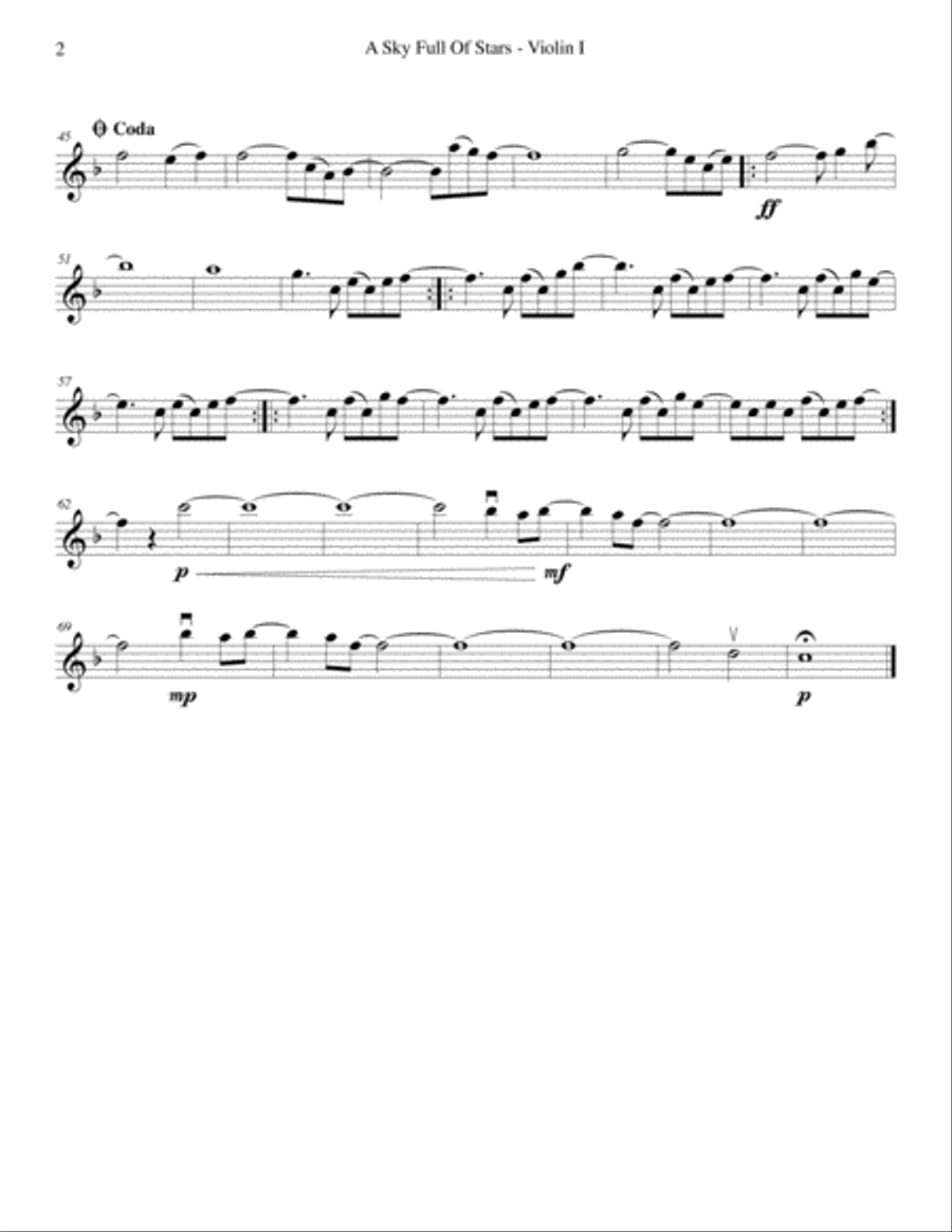 A Sky Full Of Stars String Quartet scores gallery preview page 2