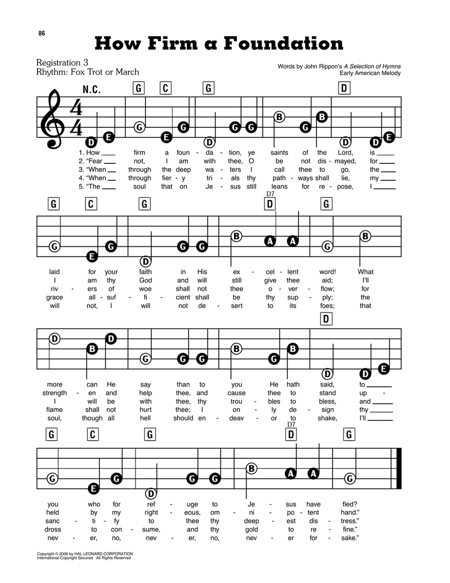 How Firm a Foundation Electronic Keyboard scores gallery preview page 1