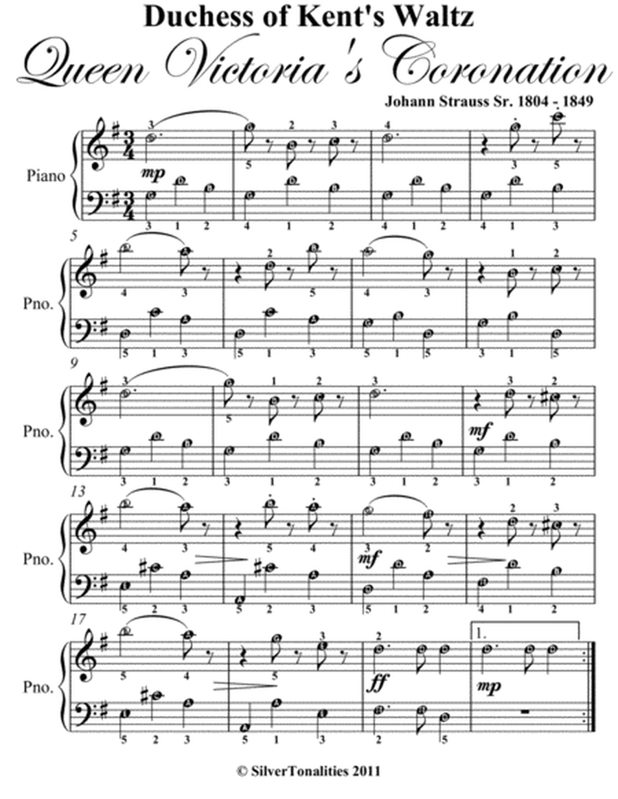 Duchess of Kent’s Waltz Queen Victoria’s Coronation Easy Piano Sheet Music