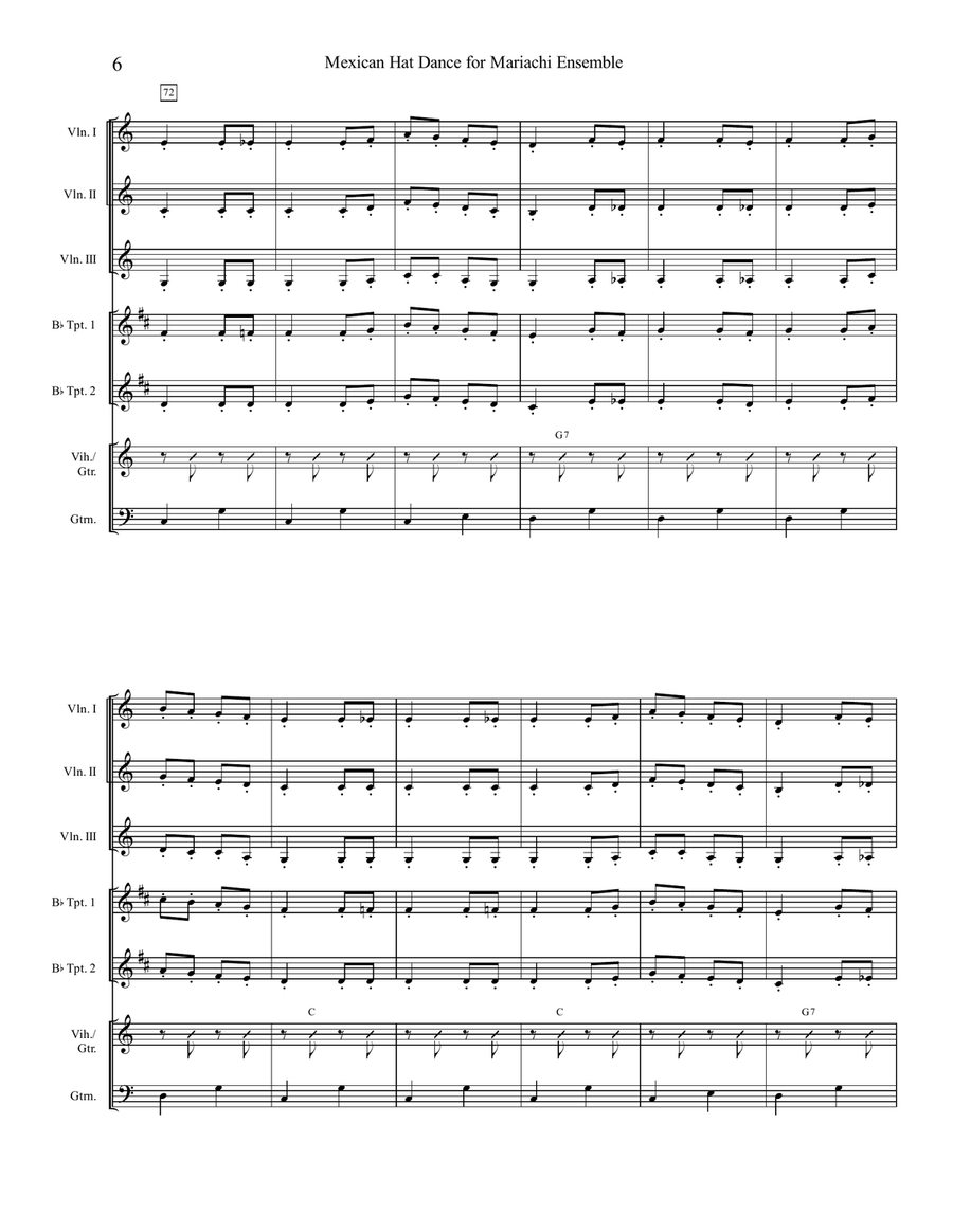 Mexican Hat Dance for Mariachi Ensemble Small Ensemble scores gallery preview page 6