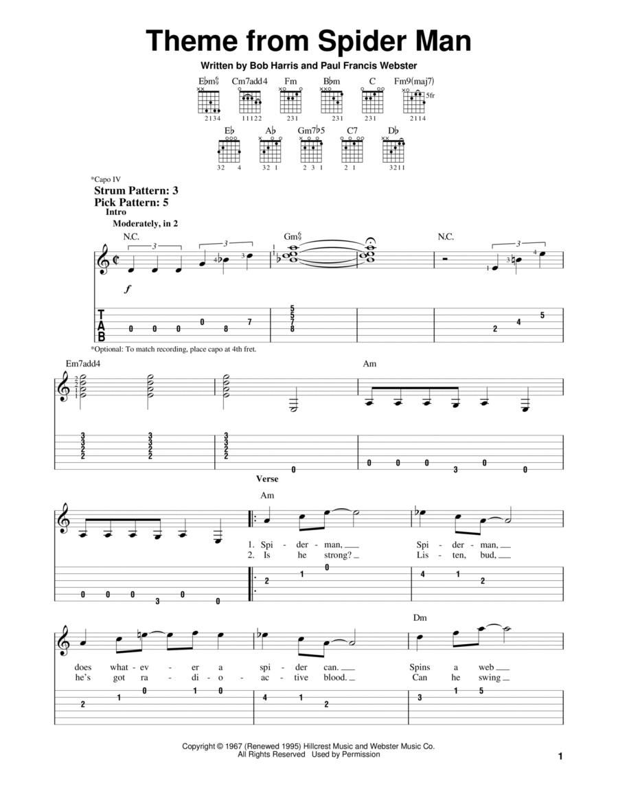 Theme From Spider-Man Guitar Tablature scores gallery preview page 1