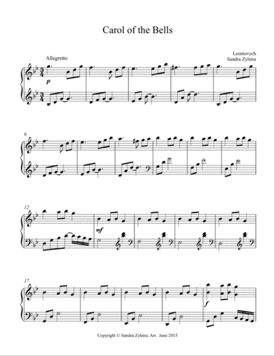Carol of the Bells (intermediate piano solo) Piano Solo scores gallery preview page 2