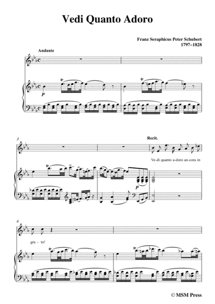 Schubert-Vedi Quanto Adoro,in E flat Major,for Voice&Piano image number null