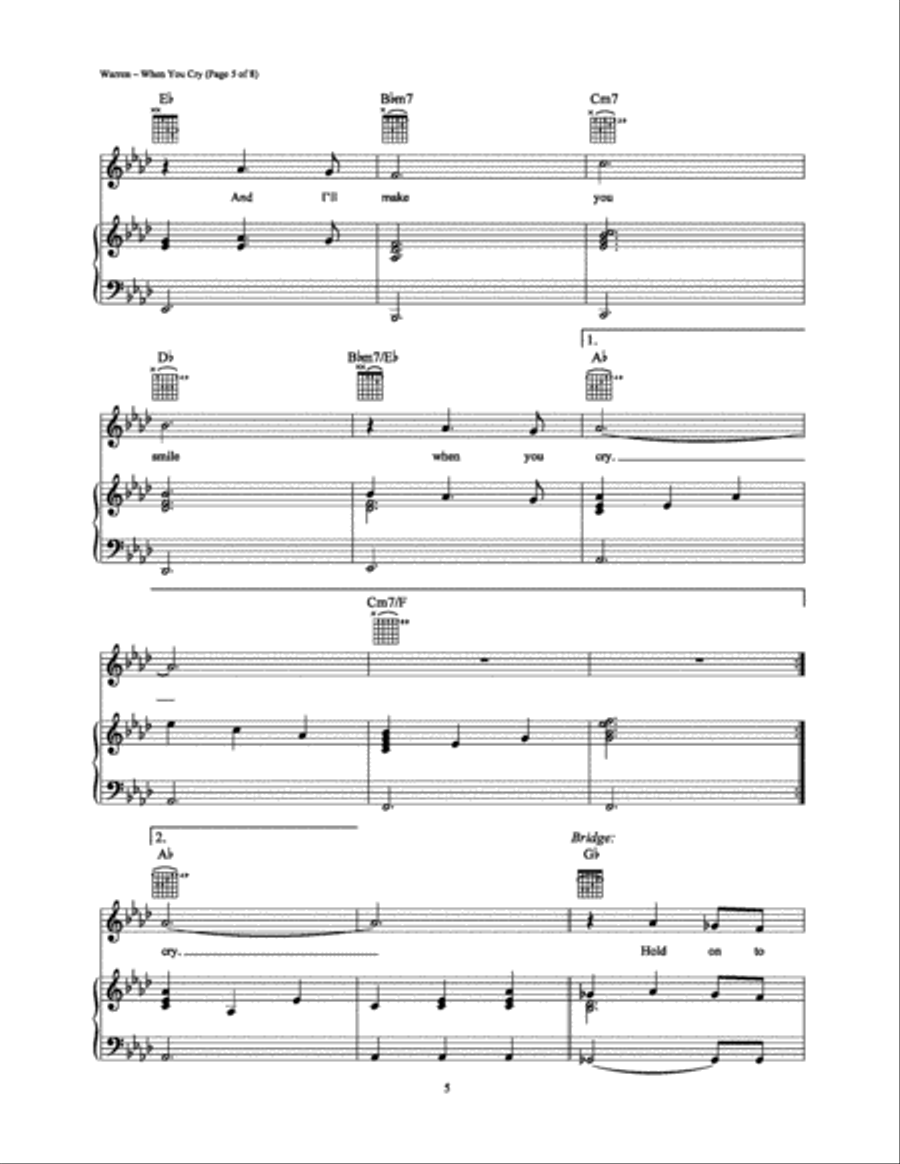 When You Cry Piano, Vocal, Guitar scores gallery preview page 5