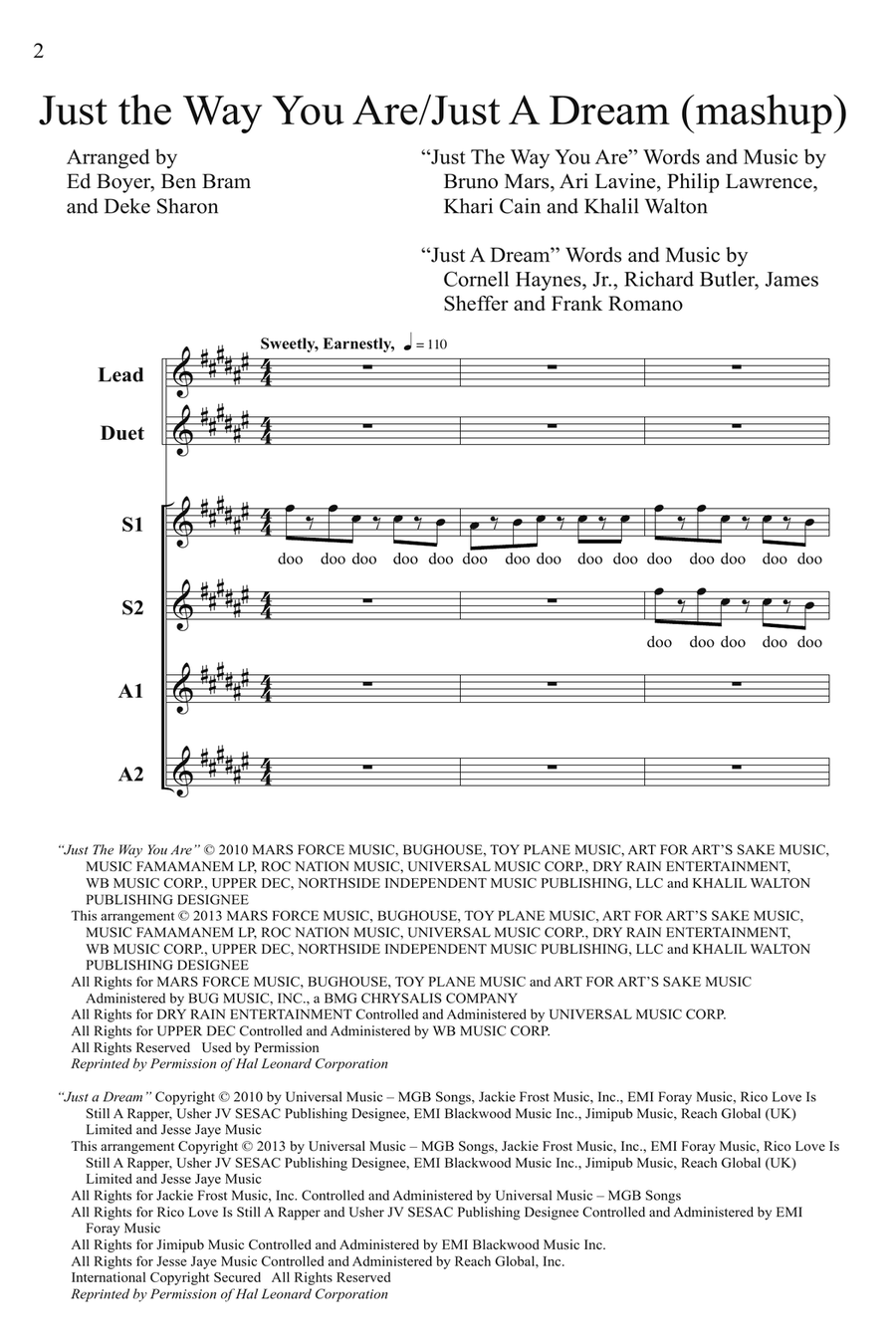 Just The Way You Are/Just A Dream (Mashup) (from Pitch Perfect) (arr. Deke Sharon) SSA scores gallery preview page 1