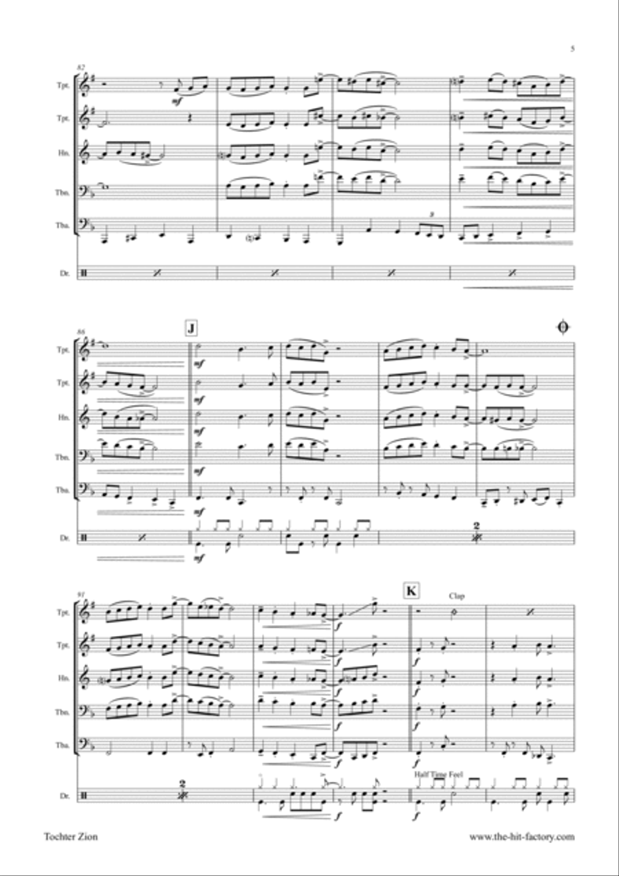 Daughter Zion, rejoice from Judas Maccabaeus - Choral & Shuffle - Brass Quintet Choir scores gallery preview page 5