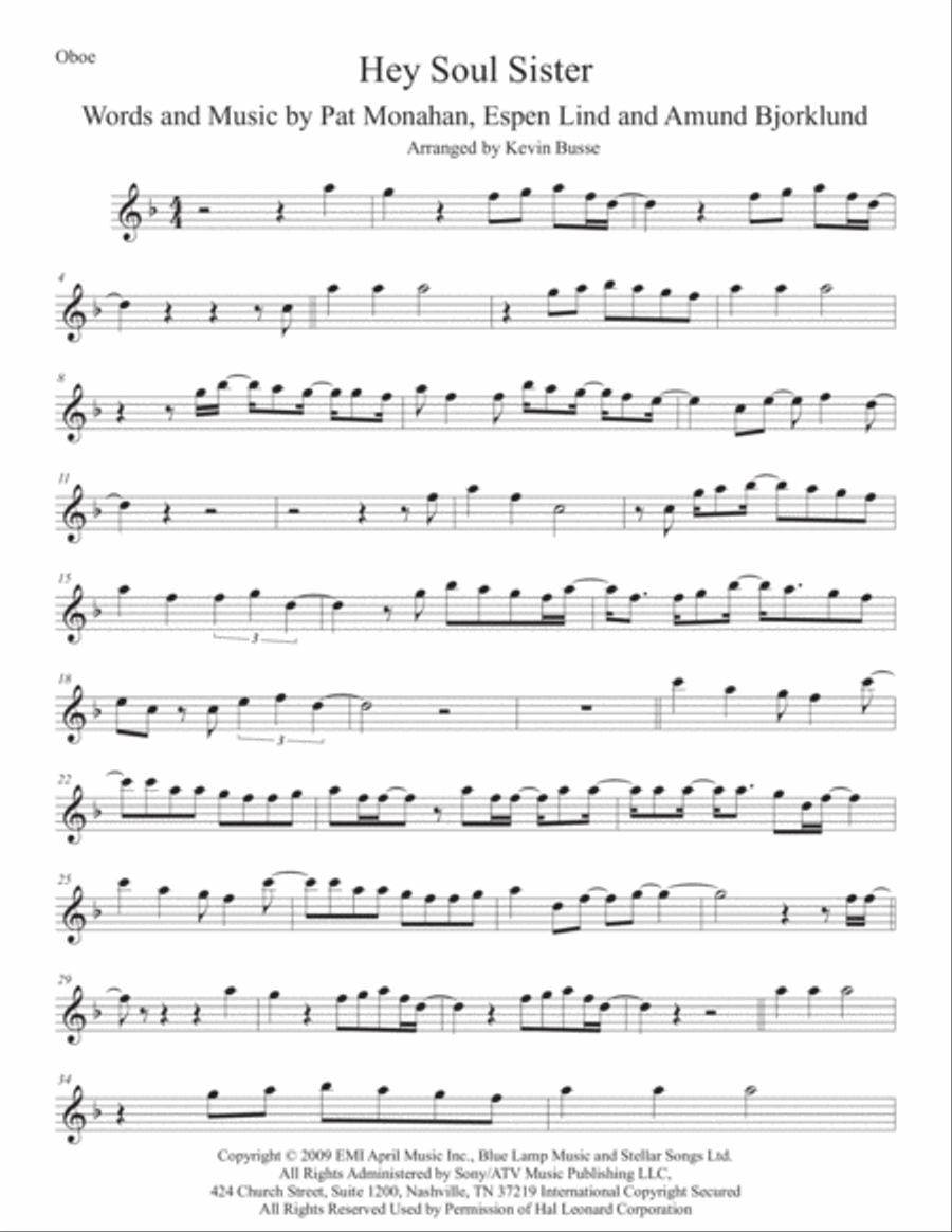 Hey, Soul Sister Oboe Solo scores gallery preview page 1
