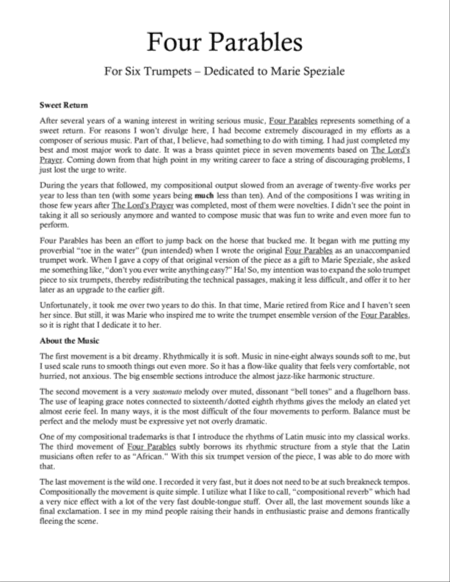 Four Parables for Six Trumpets by Eddie Lewis Brass Ensemble scores gallery preview page 2