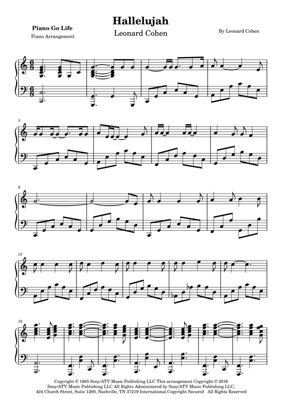 Hallelujah Piano Solo scores gallery preview page 1