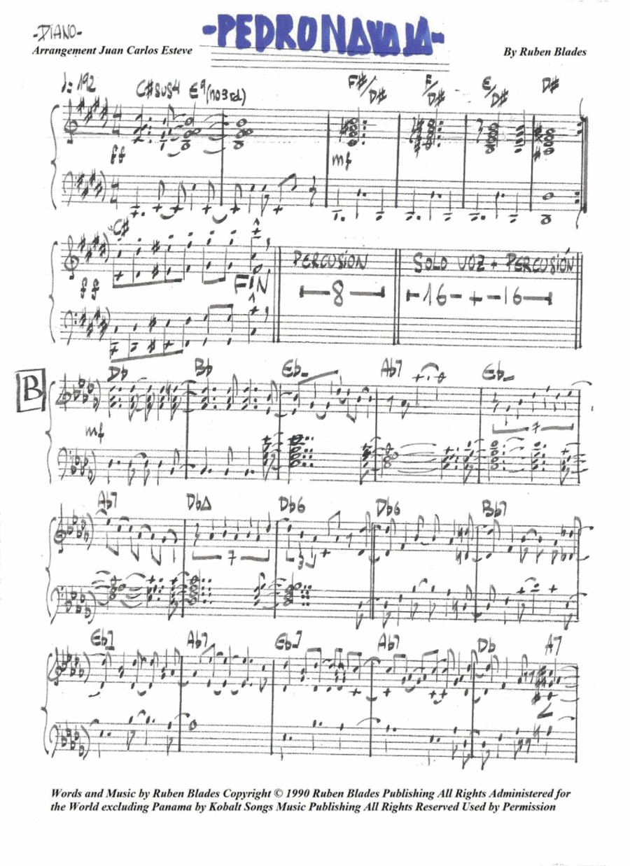 Pedro Navaja Piano Solo scores gallery preview page 1
