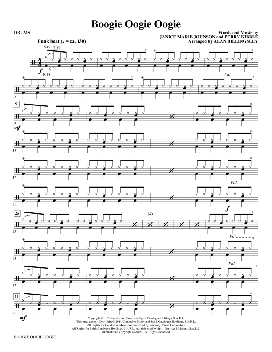 Boogie Oogie Oogie (arr. Alan Billingsley) - Drums Choir scores gallery preview page 1