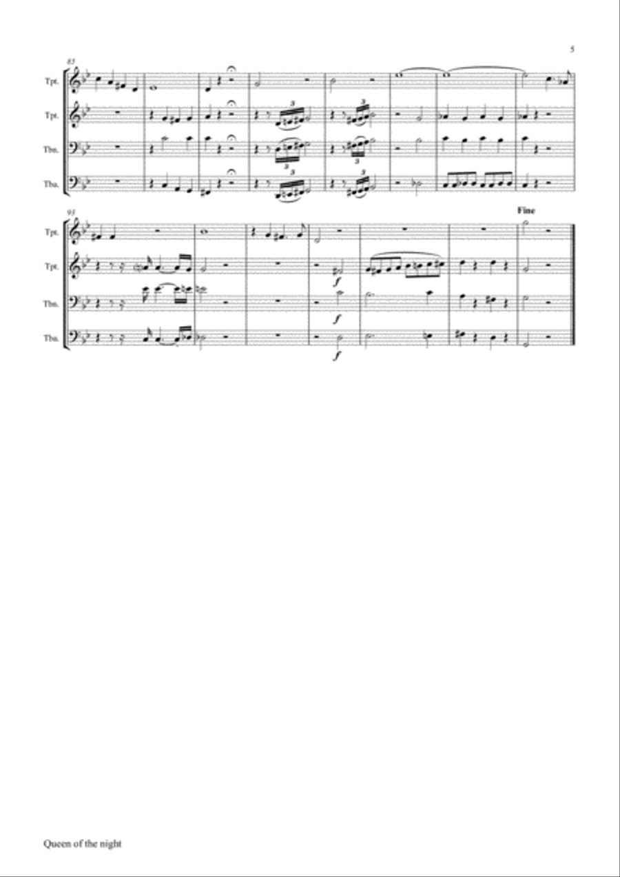 The Magic Flute Queen of the night - KV 620 W.A.Mozart - Brass Quartet - G-minor Brass Quartet scores gallery preview page 6