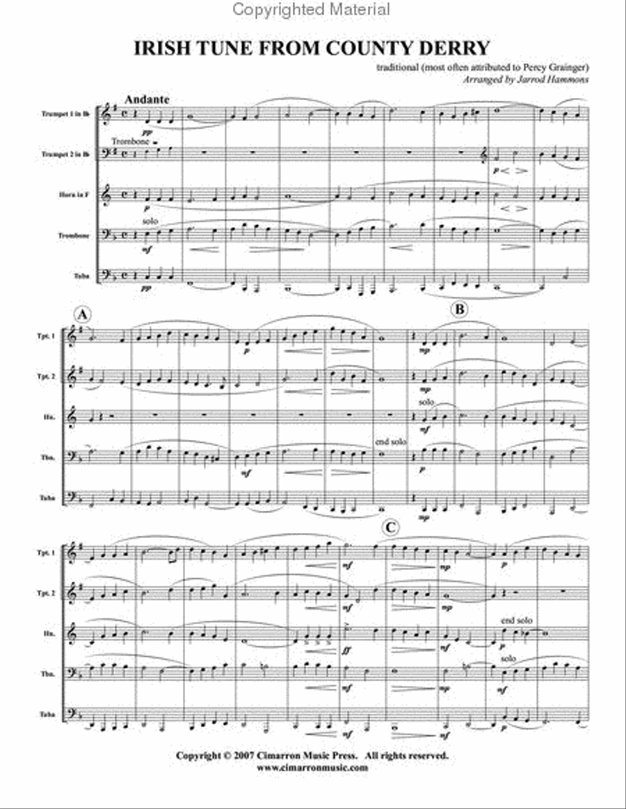 Irish Tune from County Derry Brass Quintet scores gallery preview page 2