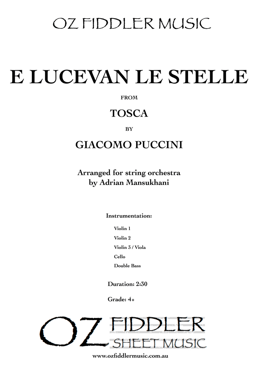E Lucevan le stelle, from Tosca, by Giacomo Puccini, arranged for String Orchestra by Adrian Mansukh String Orchestra scores gallery preview page 1