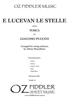 Book cover for E Lucevan le stelle, from Tosca, by Giacomo Puccini, arranged for String Orchestra by Adrian Mansukh