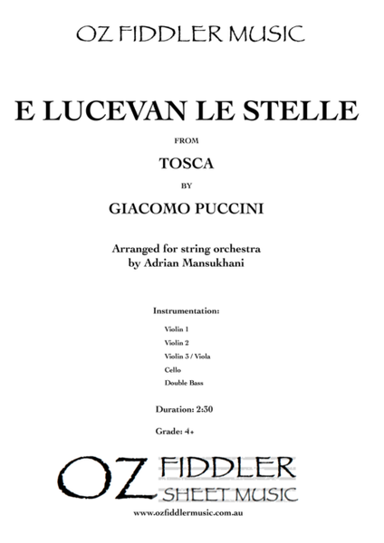 E Lucevan le stelle, from Tosca, by Giacomo Puccini, arranged for String Orchestra by Adrian Mansukh image number null