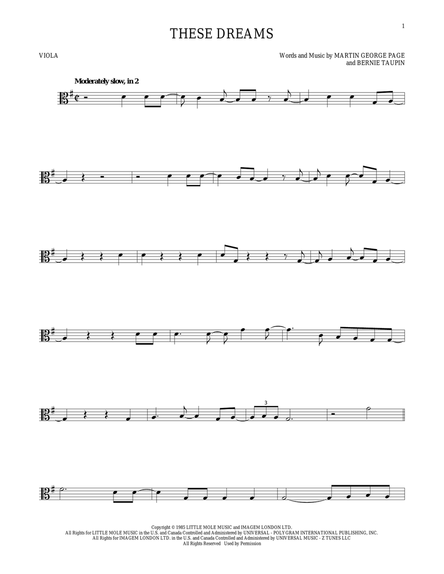 These Dreams Viola Solo scores gallery preview page 1
