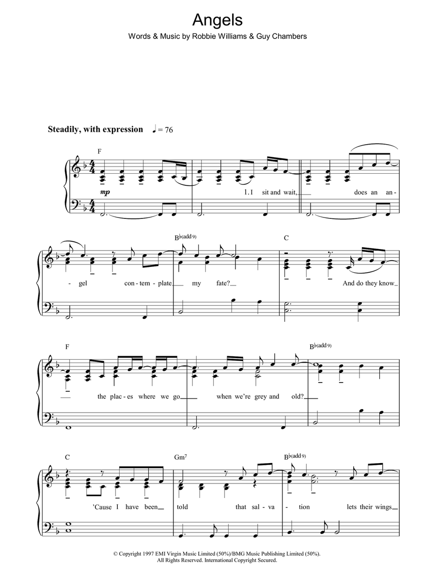 Angels Angels Piano, Vocal, Guitar scores gallery preview page 1