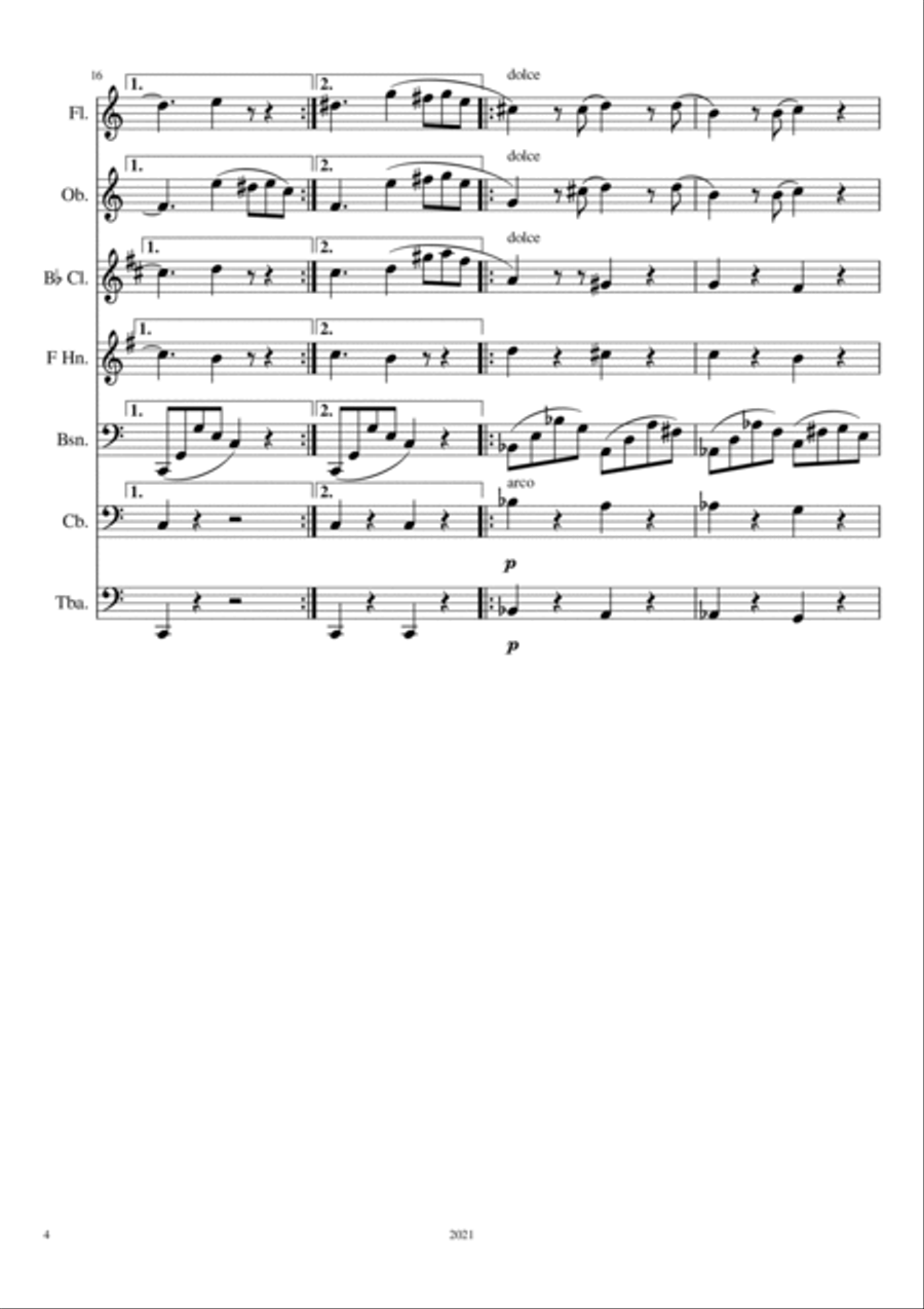 Brahms Intermezzo Opus 76 No. 7, arranged for ensemble Woodwind Quintet scores gallery preview page 5