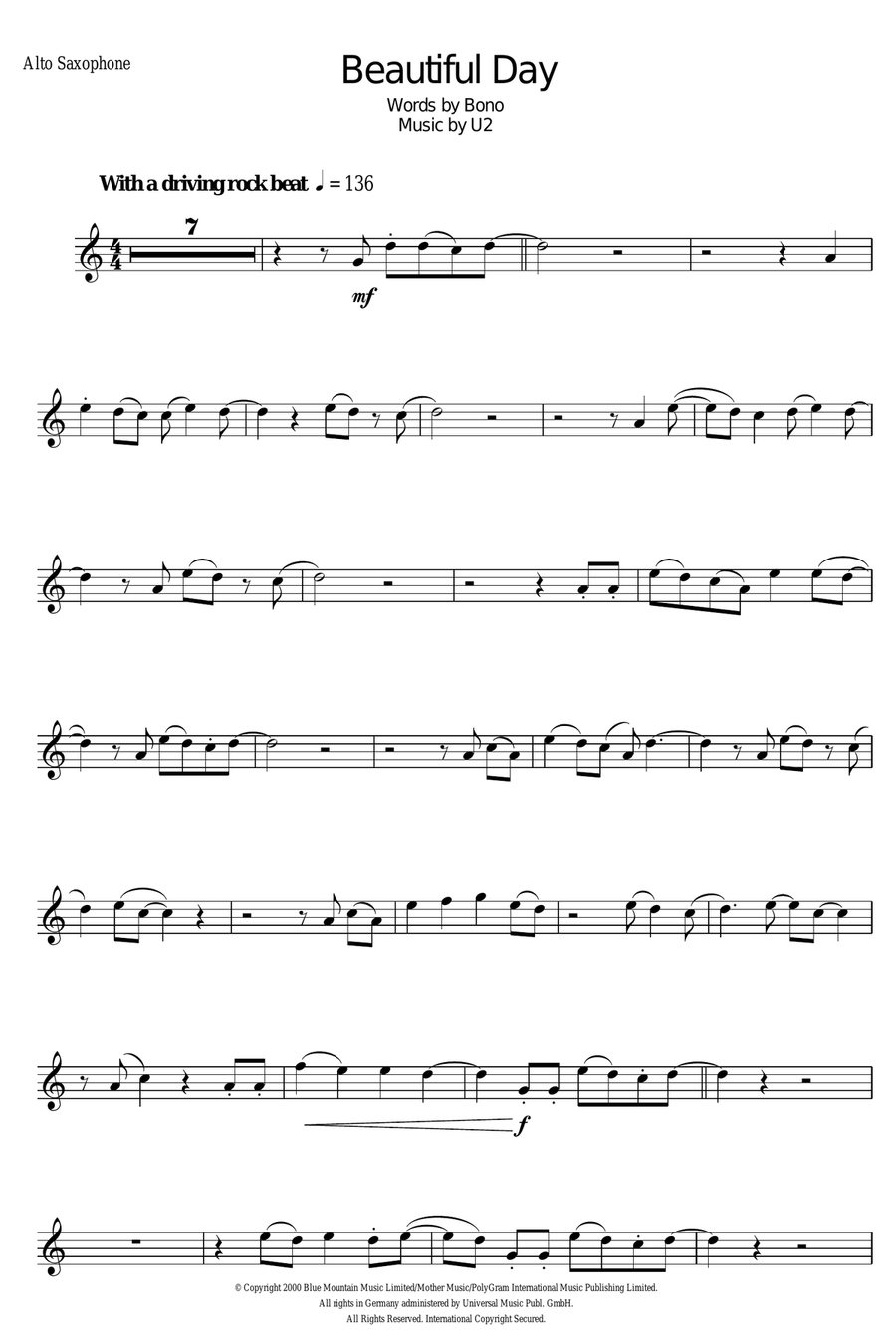 Beautiful Day Beautiful Day Alto Saxophone scores gallery preview page 1