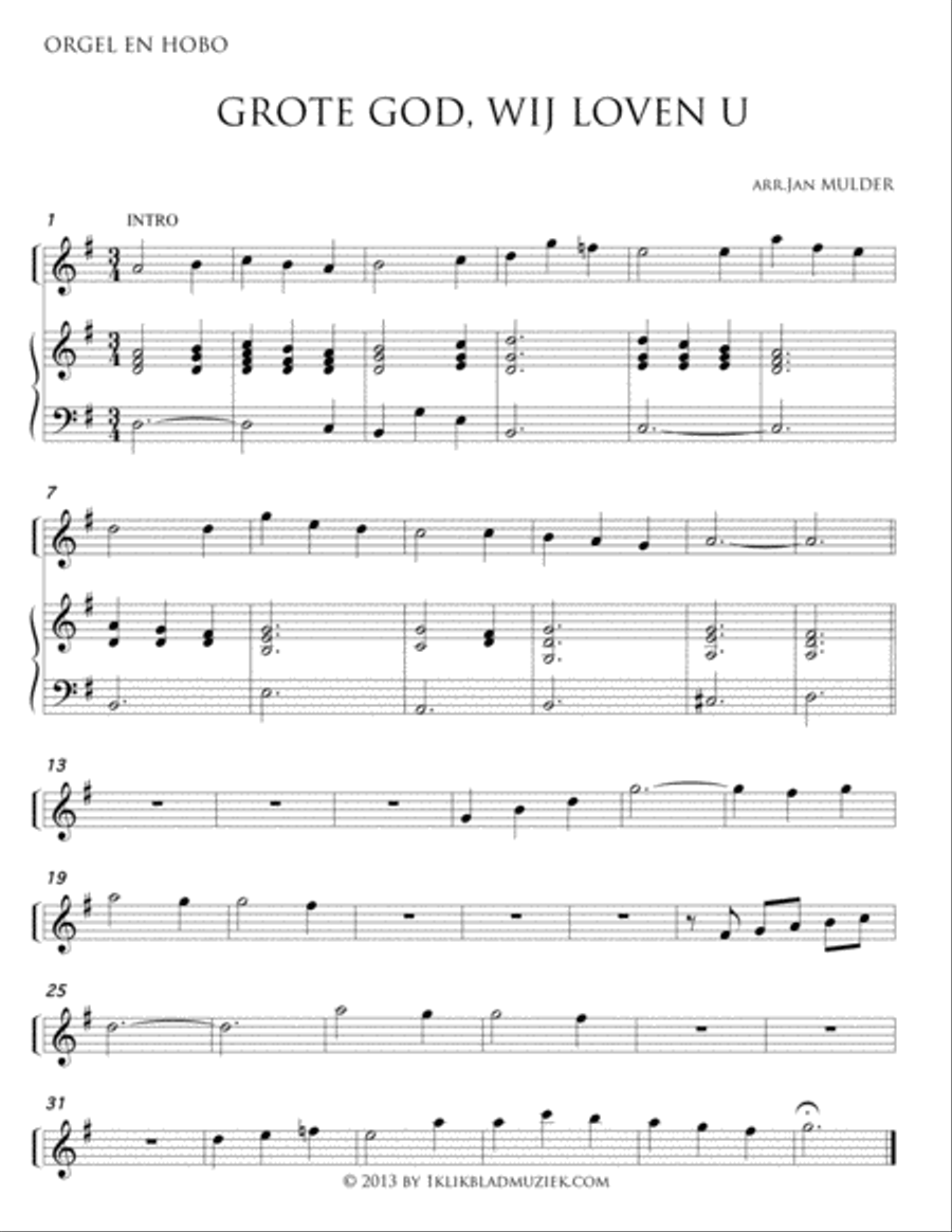 Grote God, Wij Loven U Oboe scores gallery preview page 1