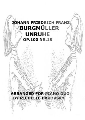 Book cover for Friedrich Burgmüller: Unruhe (Restlessness) Op.100 Nr. 18 for piano duo