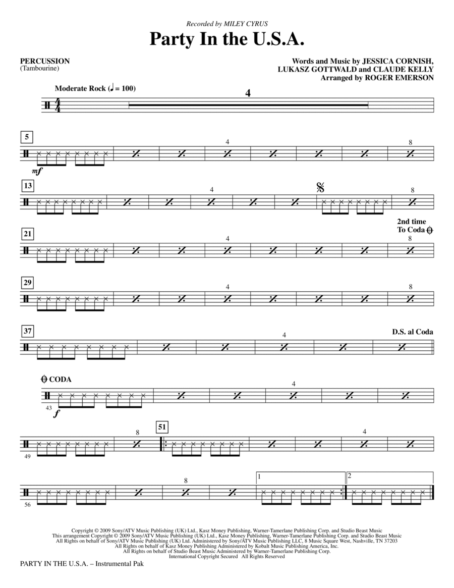 Party In The USA (arr. Roger Emerson) - Percussion