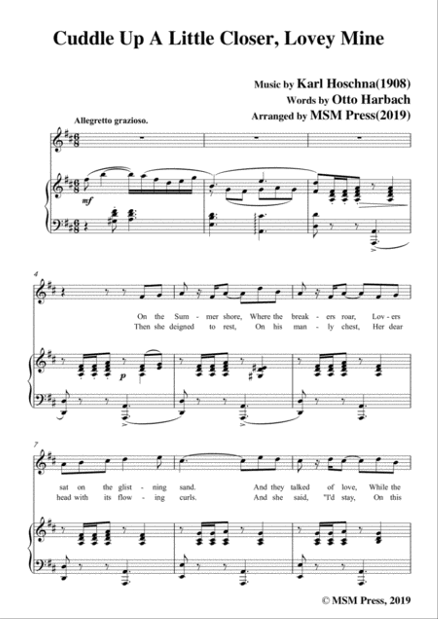 Karl Hoschna-Cuddle Up A Little Closer,Lovey Mine,in D Major,for Voice&Pno Voice scores gallery preview page 3