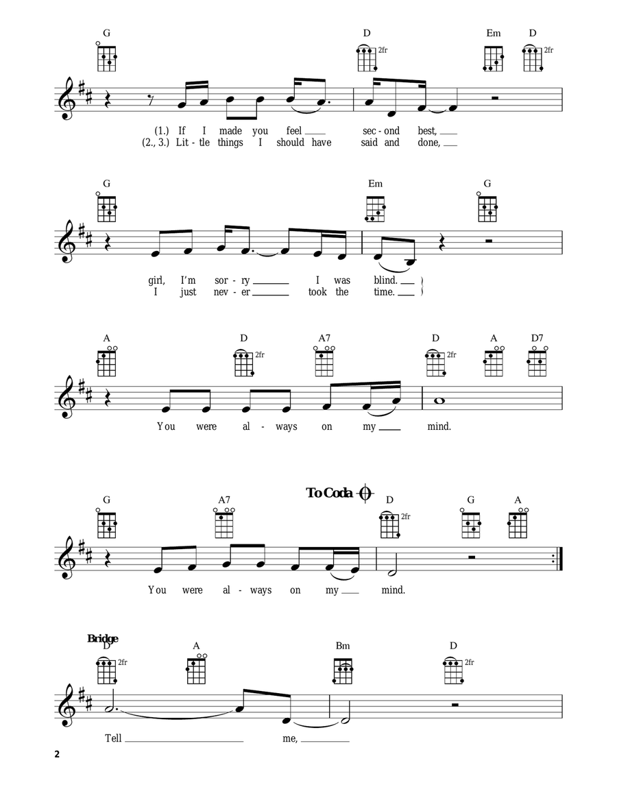 Always On My Mind by Elvis Presley Ukulele - Digital Sheet Music page 2