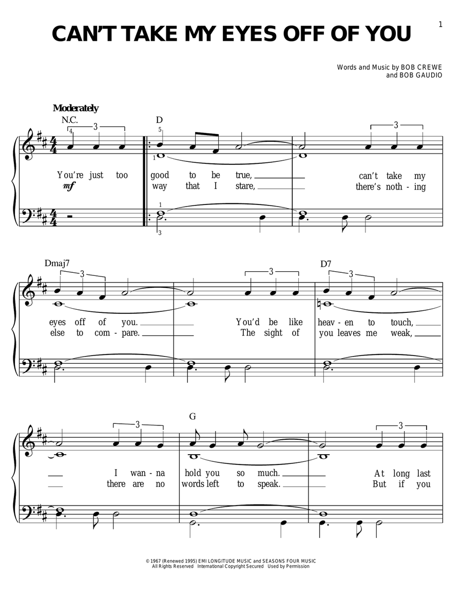 Can't Take My Eyes Off Of You (from Jersey Boys) Easy Piano scores gallery preview page 1