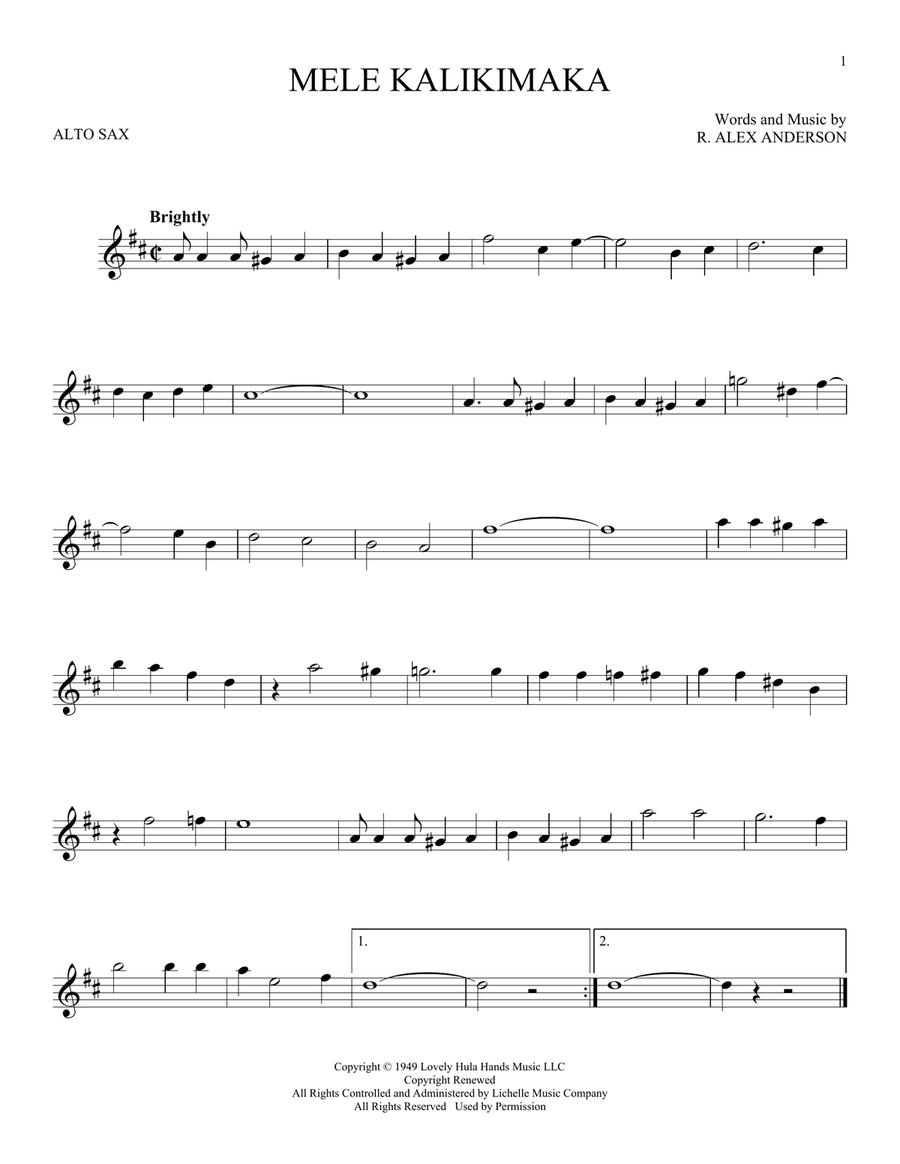 Mele Kalikimaka Mele Kalikimaka Alto Saxophone scores gallery preview page 1
