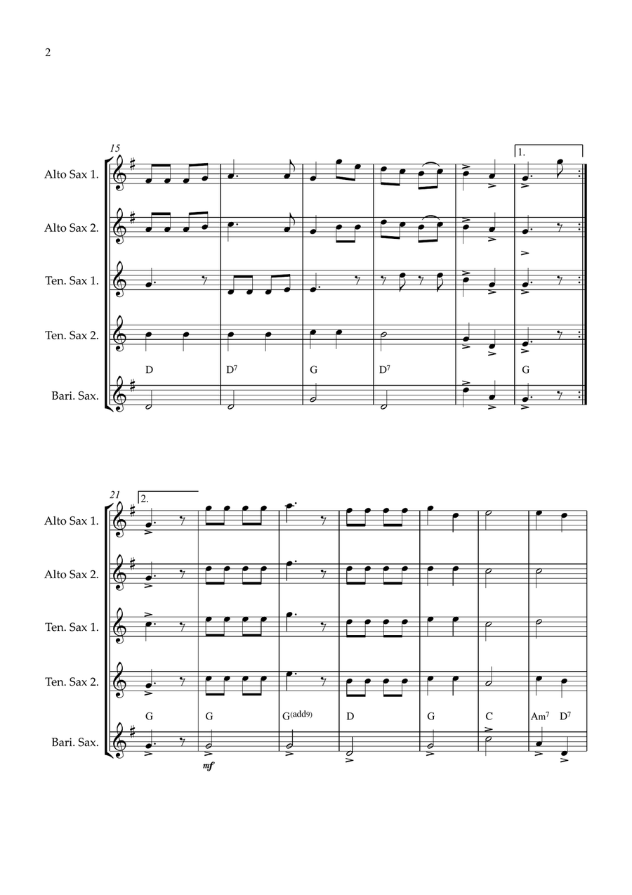 Joy To The World Sax quintet easy intermediate Saxophone Quintet scores gallery preview page 2