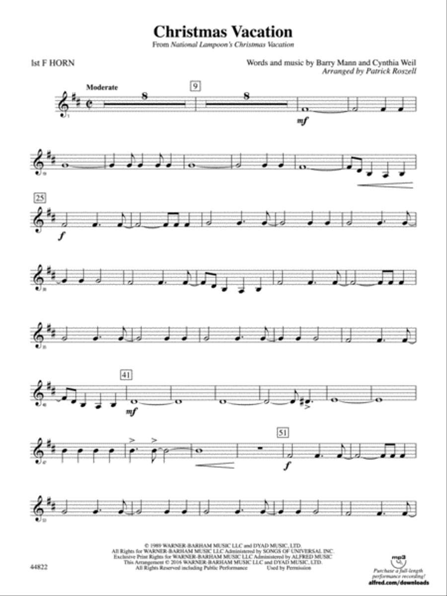 Christmas Vacation: 1st F Horn Full Orchestra scores gallery preview page 1
