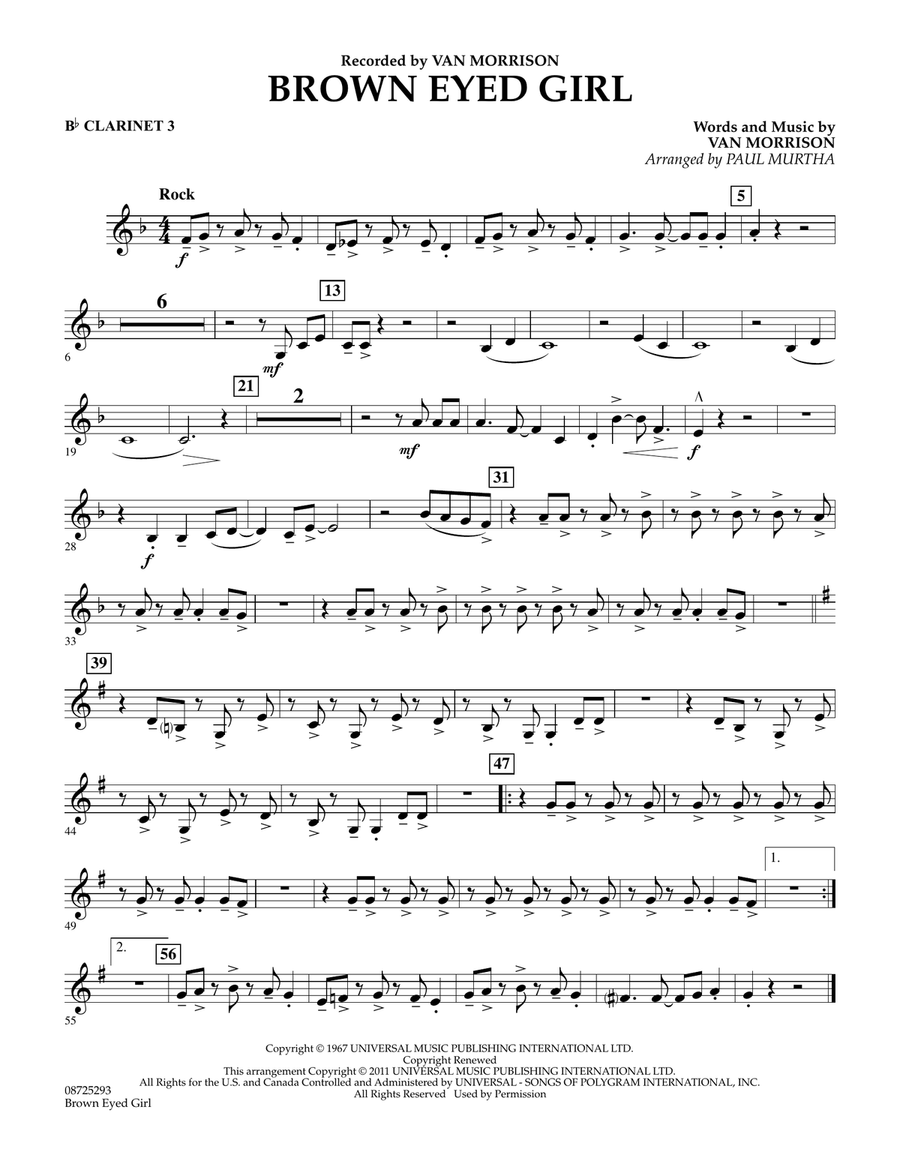 Brown Eyed Girl - Bb Clarinet 3 Concert Band scores gallery preview page 1
